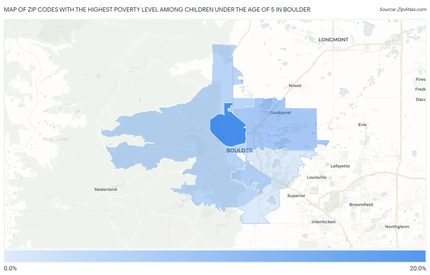 Zip Codes with the Highest Poverty Level Among Children Under the Age of 5 in Boulder Map