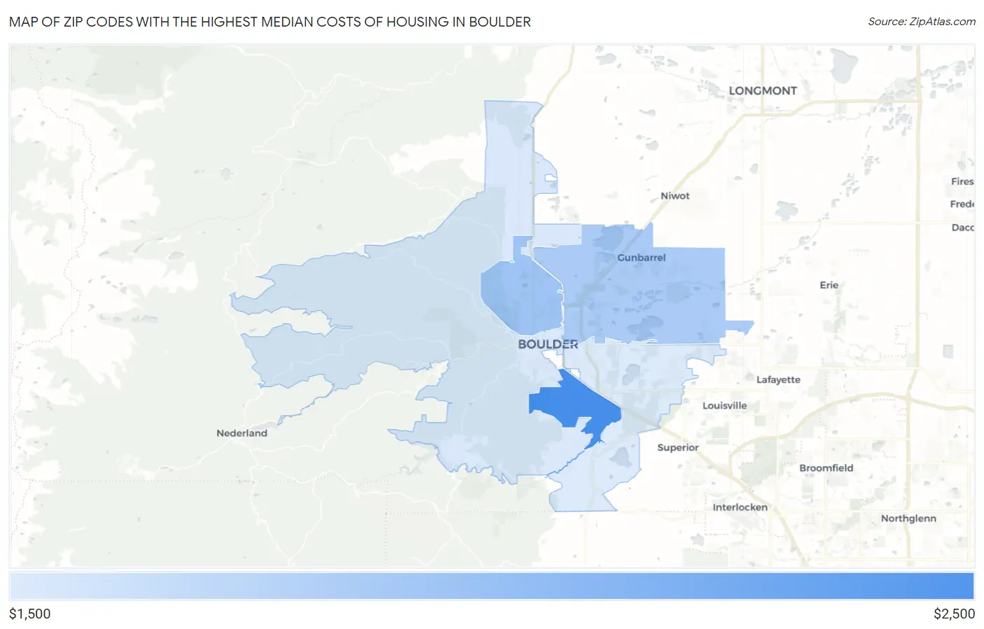 Zip Codes with the Highest Median Costs of Housing in Boulder Map