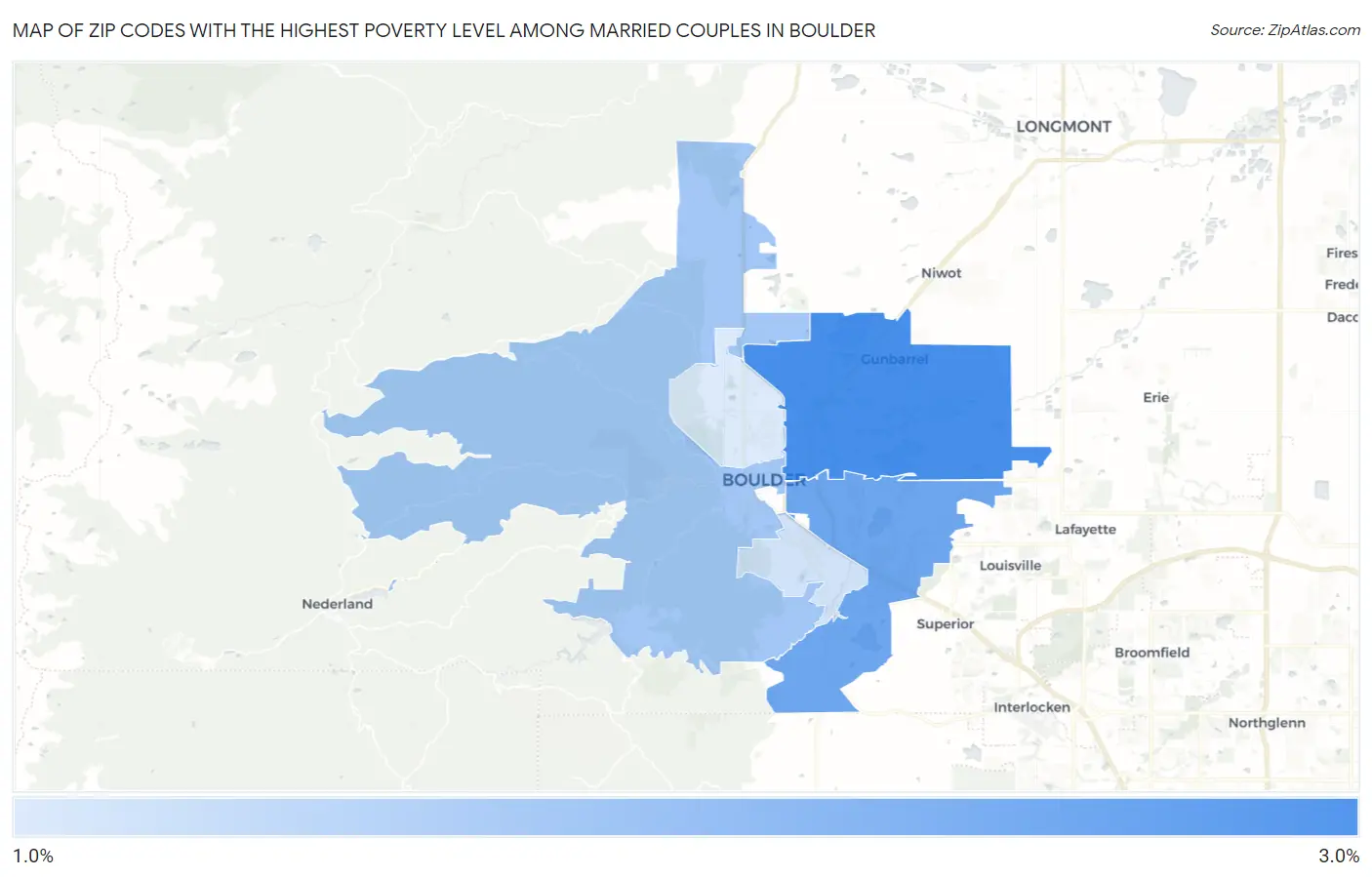 Zip Codes with the Highest Poverty Level Among Married Couples in Boulder Map