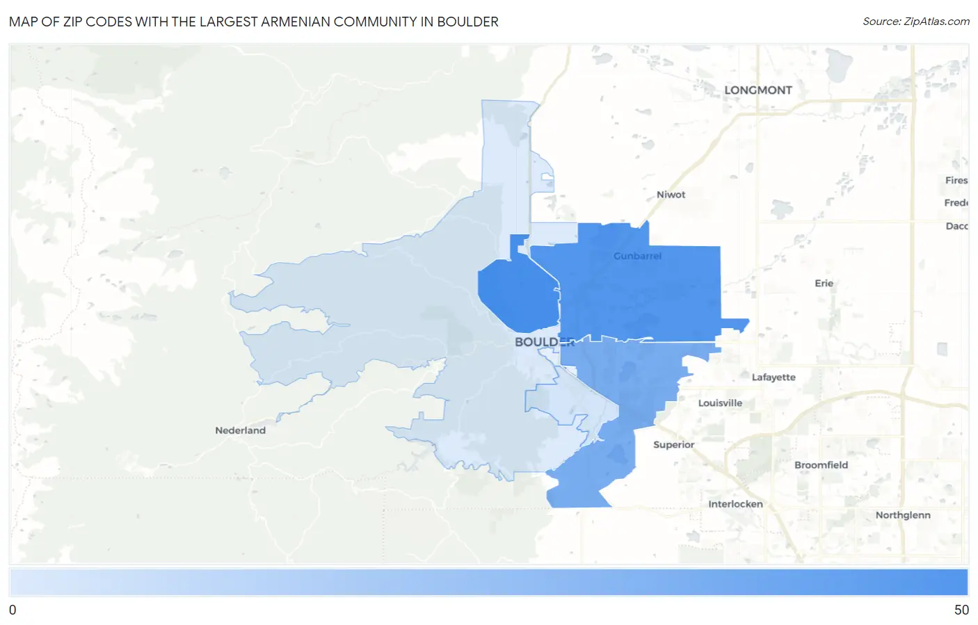 Zip Codes with the Largest Armenian Community in Boulder Map