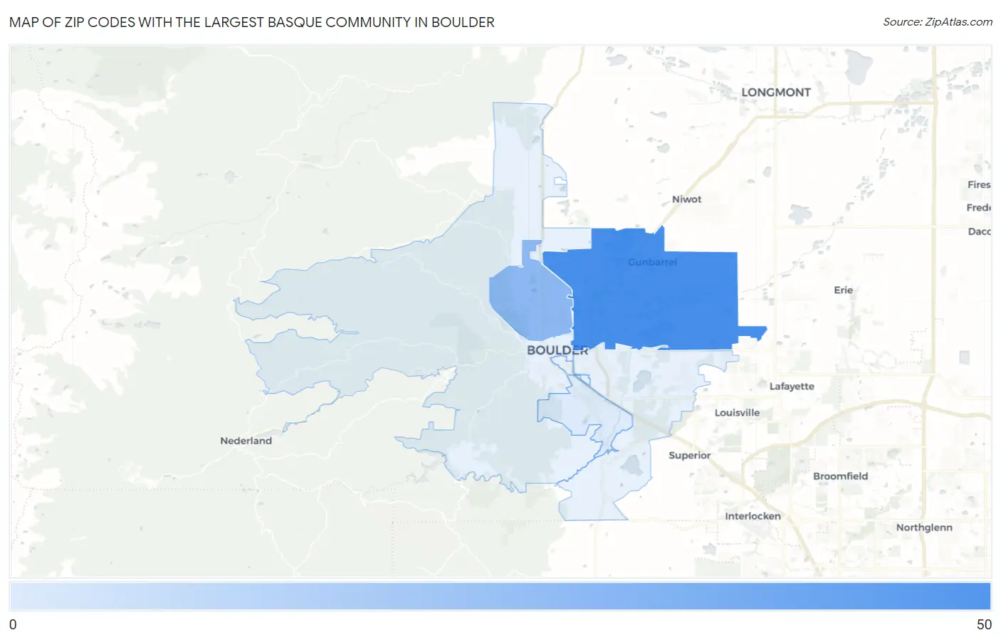 Zip Codes with the Largest Basque Community in Boulder Map