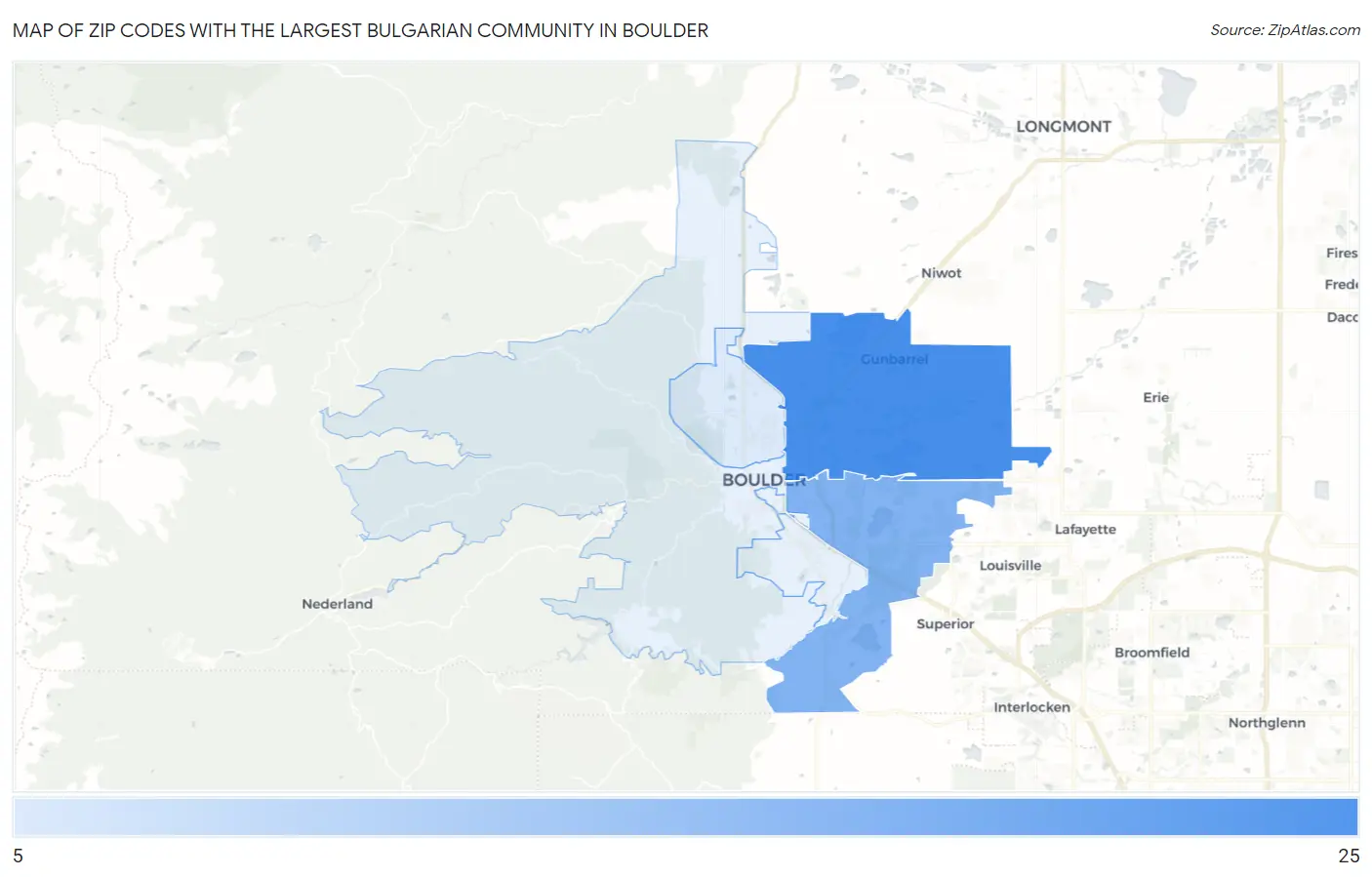 Zip Codes with the Largest Bulgarian Community in Boulder Map