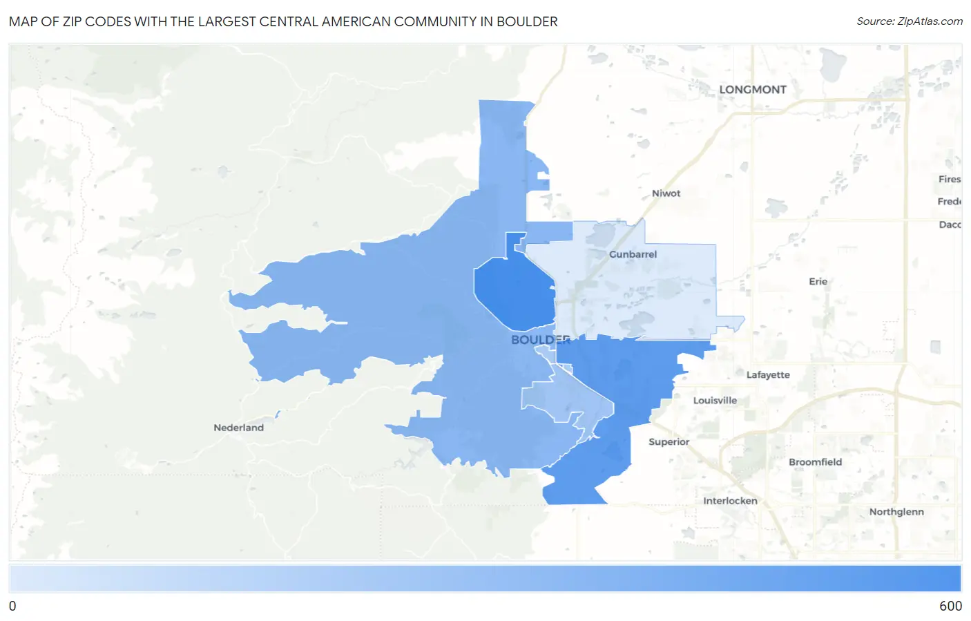 Zip Codes with the Largest Central American Community in Boulder Map