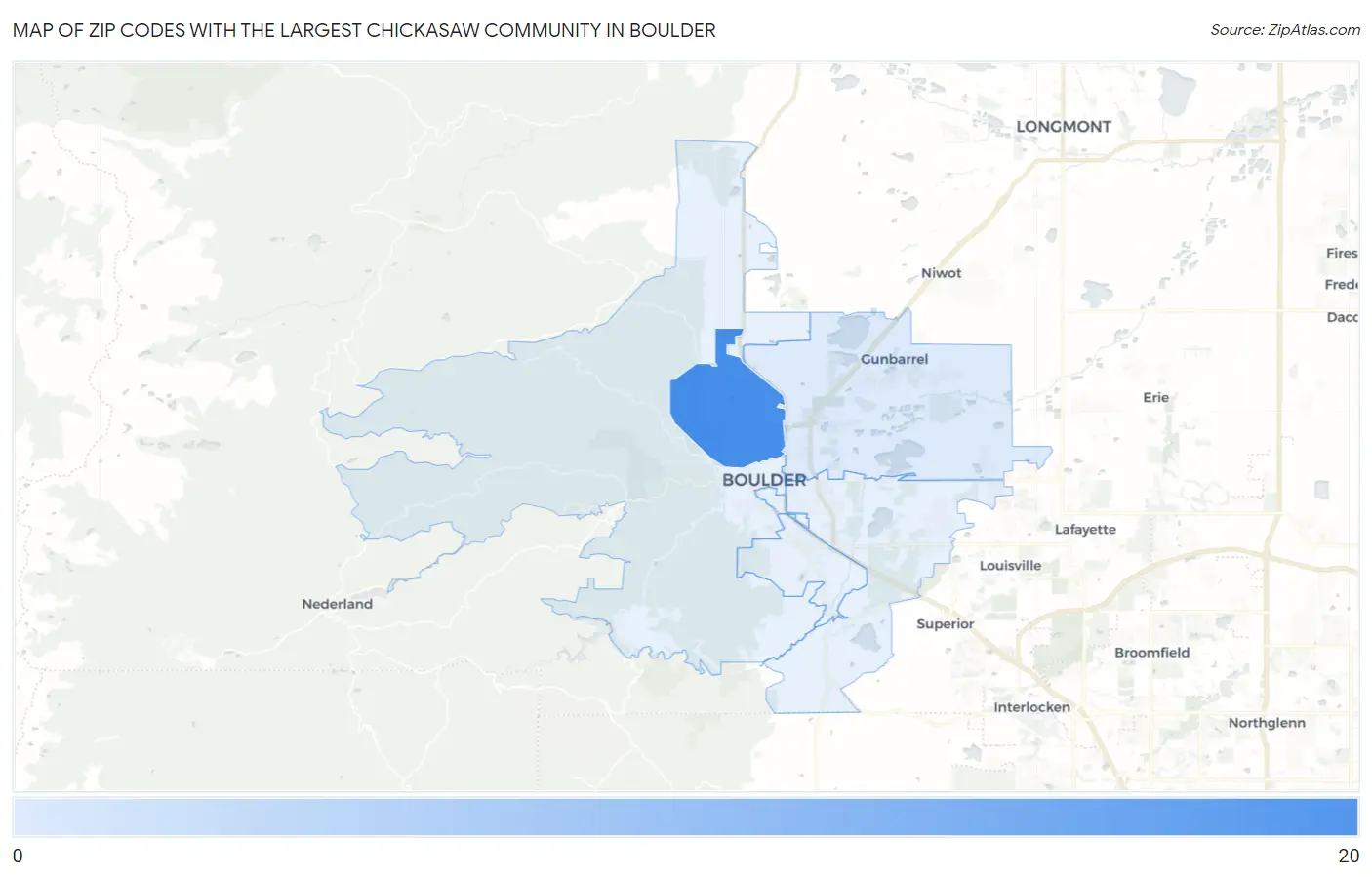 Zip Codes with the Largest Chickasaw Community in Boulder Map