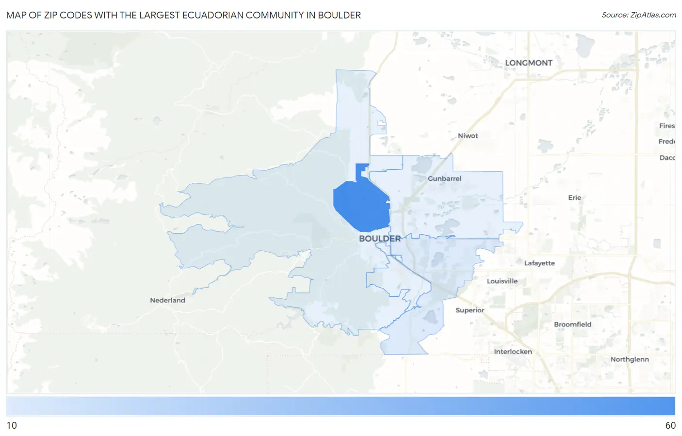 Zip Codes with the Largest Ecuadorian Community in Boulder Map