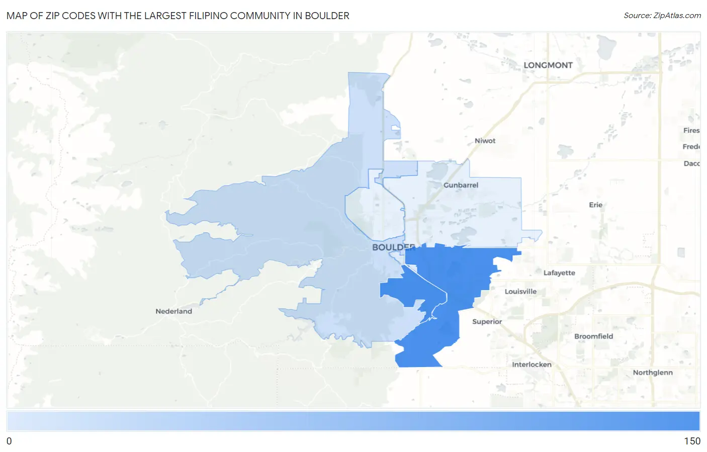 Zip Codes with the Largest Filipino Community in Boulder Map