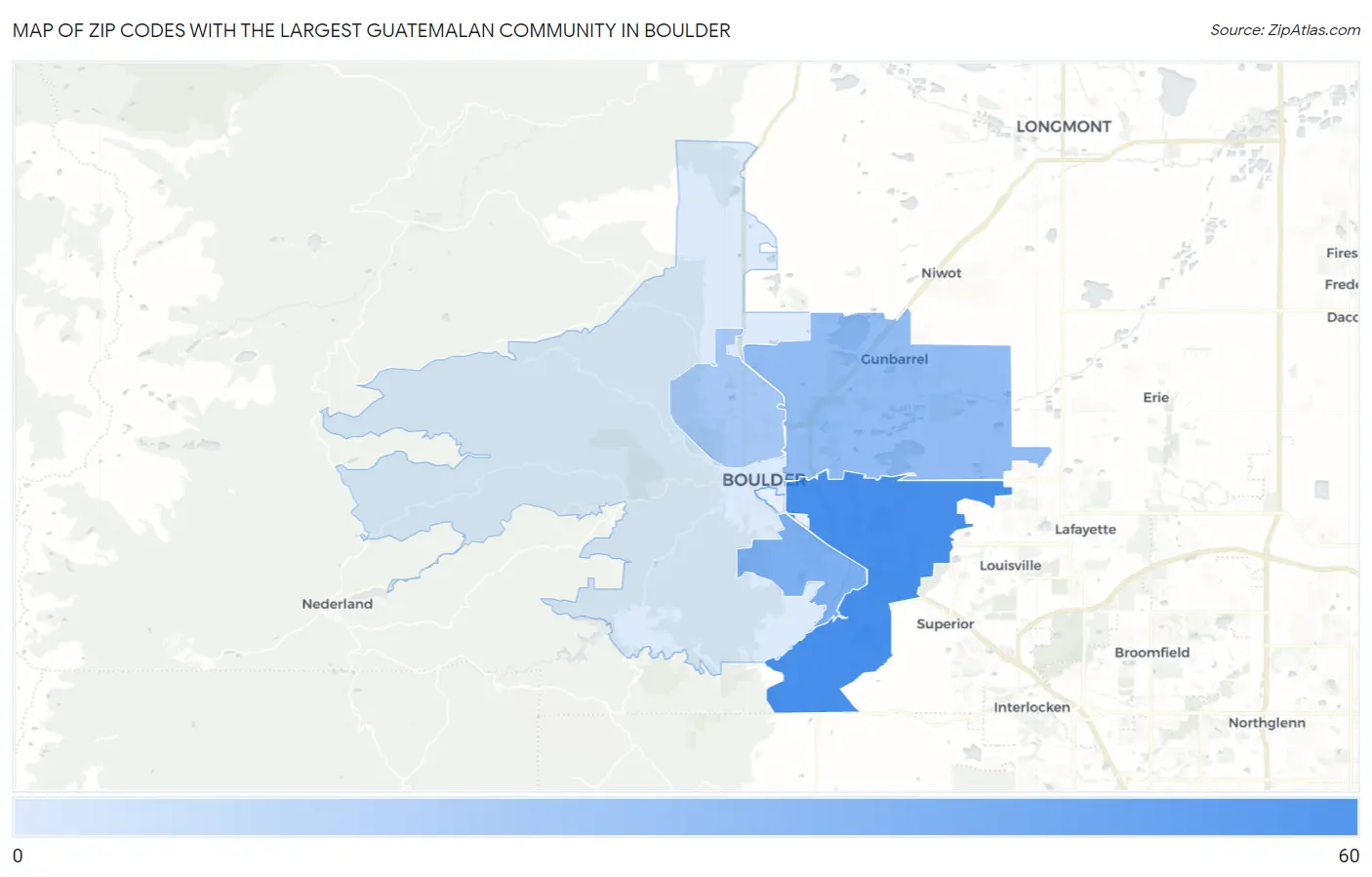 Zip Codes with the Largest Guatemalan Community in Boulder Map
