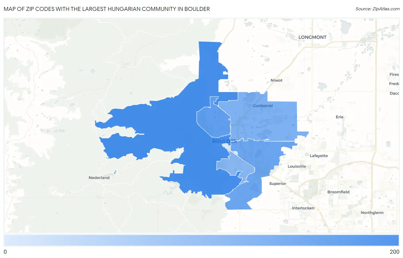 Zip Codes with the Largest Hungarian Community in Boulder Map