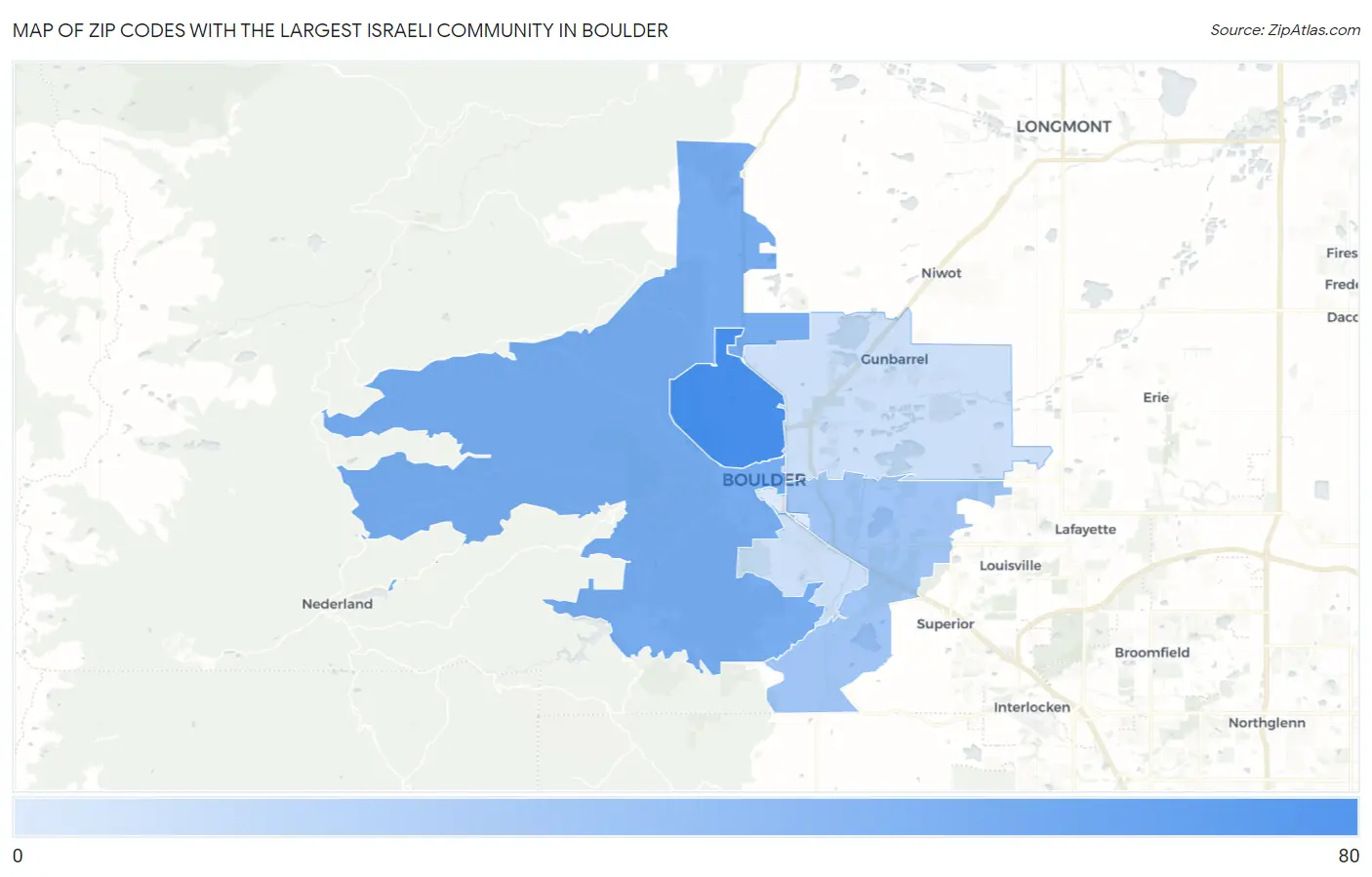 Zip Codes with the Largest Israeli Community in Boulder Map