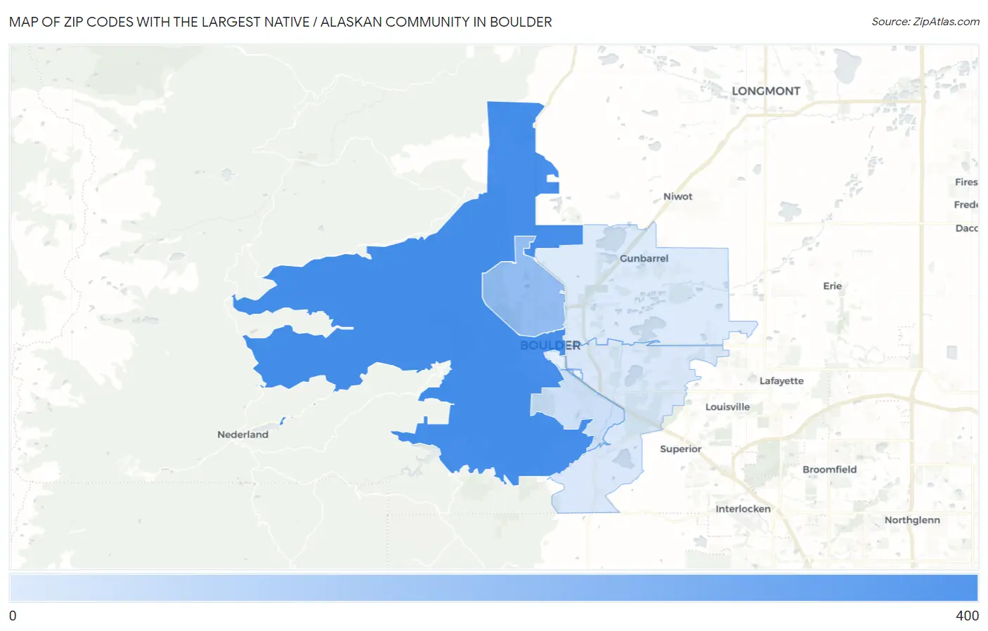 Zip Codes with the Largest Native / Alaskan Community in Boulder Map