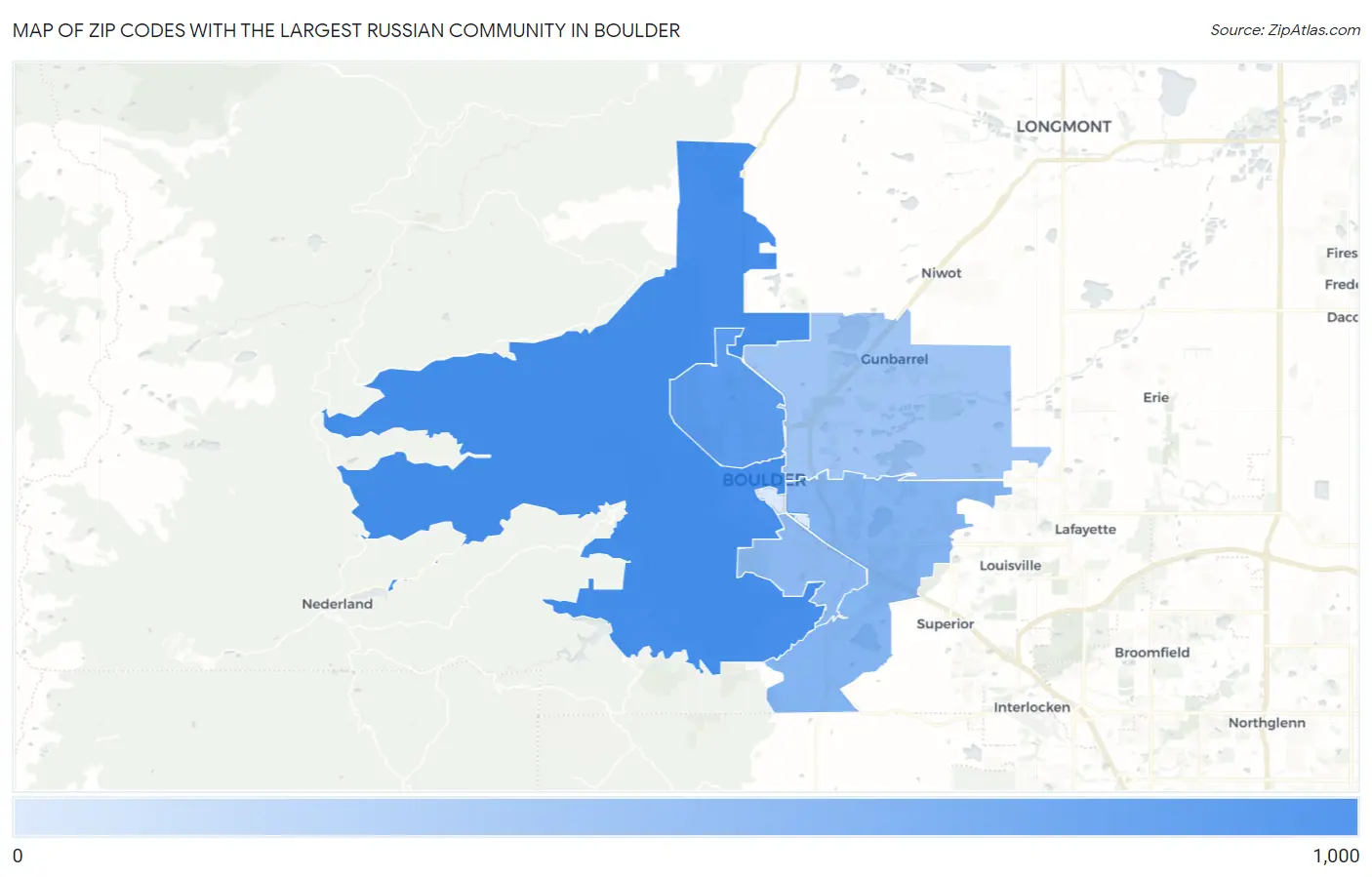 Zip Codes with the Largest Russian Community in Boulder Map