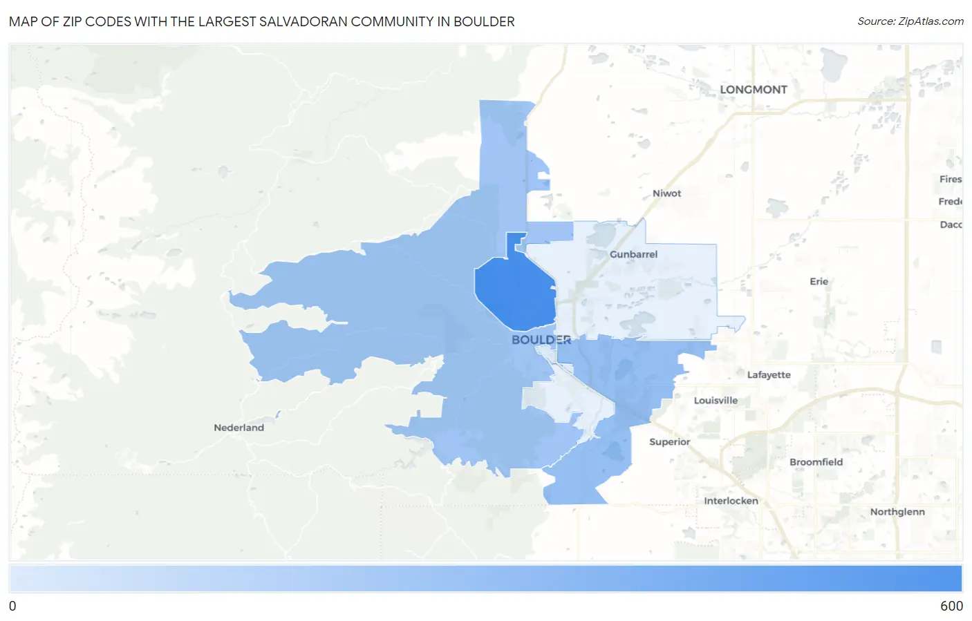 Zip Codes with the Largest Salvadoran Community in Boulder Map