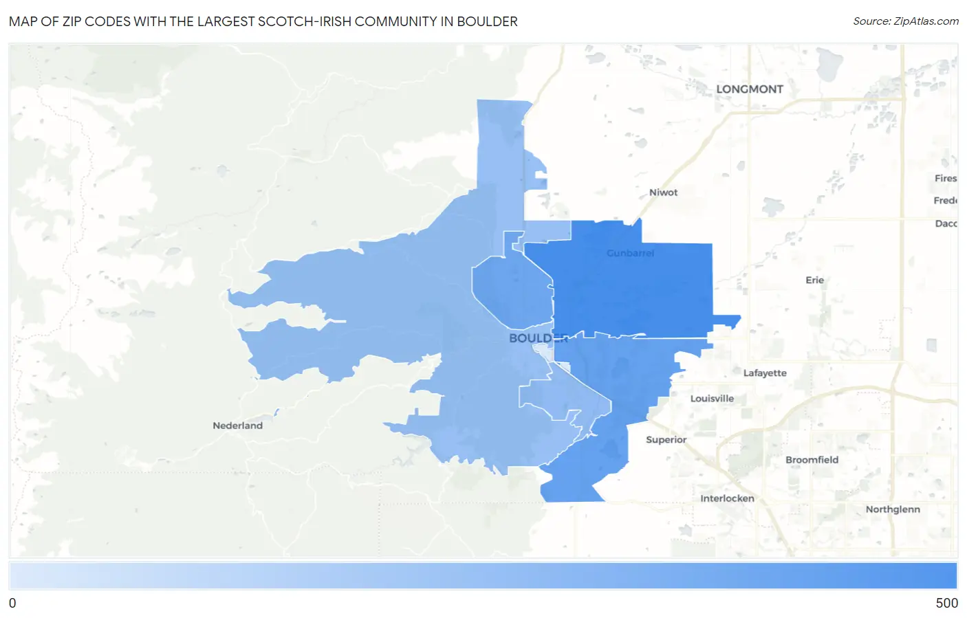 Zip Codes with the Largest Scotch-Irish Community in Boulder Map