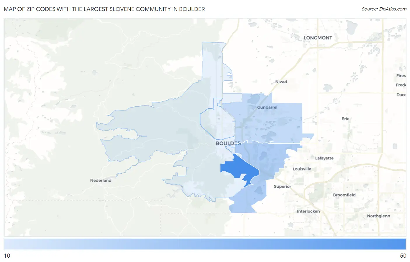 Zip Codes with the Largest Slovene Community in Boulder Map