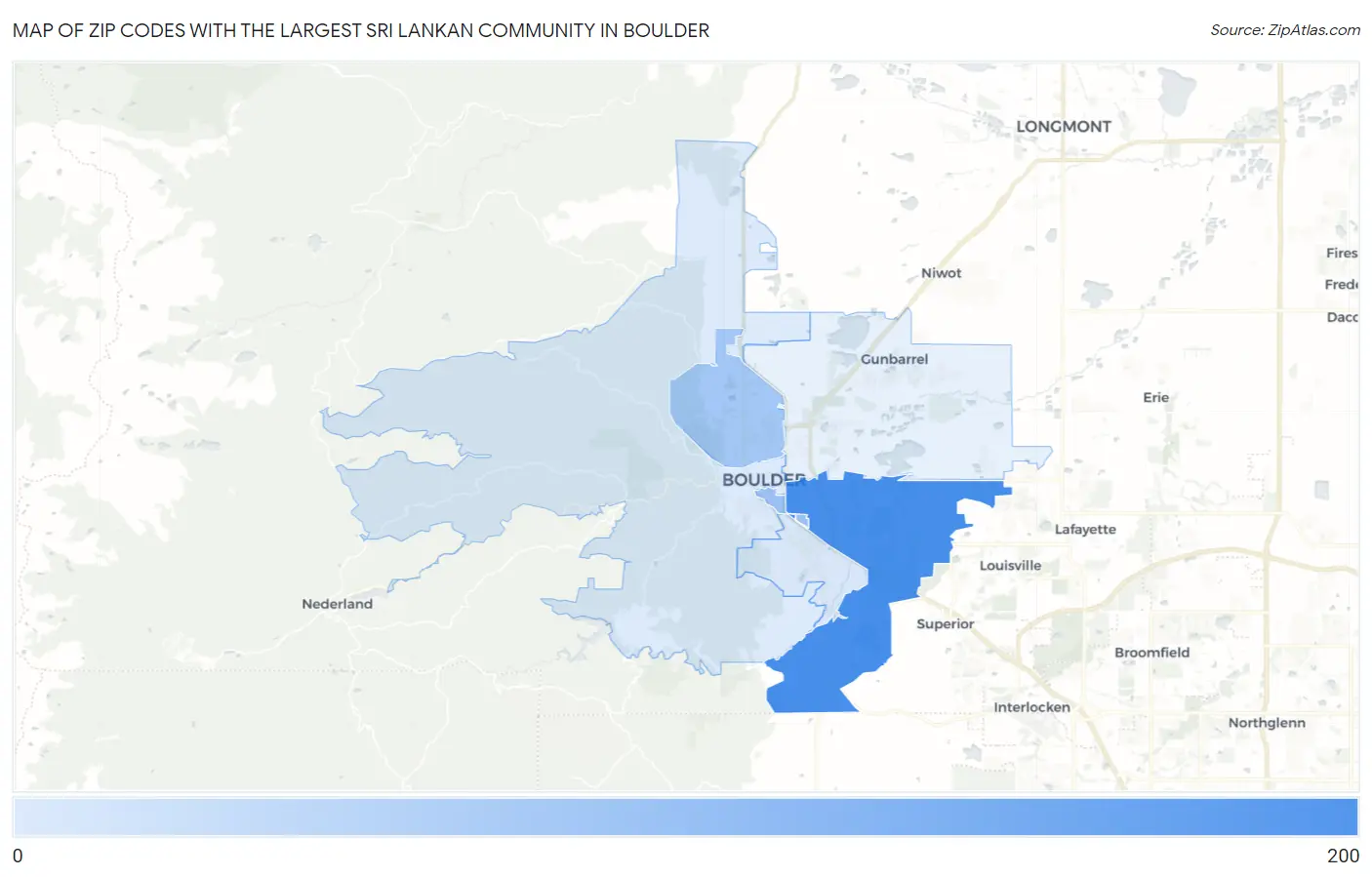 Zip Codes with the Largest Sri Lankan Community in Boulder Map