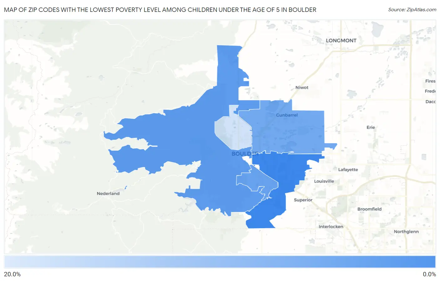 Zip Codes with the Lowest Poverty Level Among Children Under the Age of 5 in Boulder Map