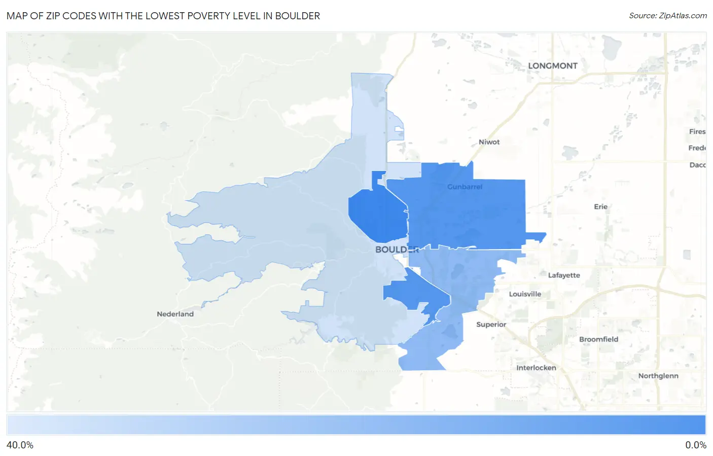 Zip Codes with the Lowest Poverty Level in Boulder Map