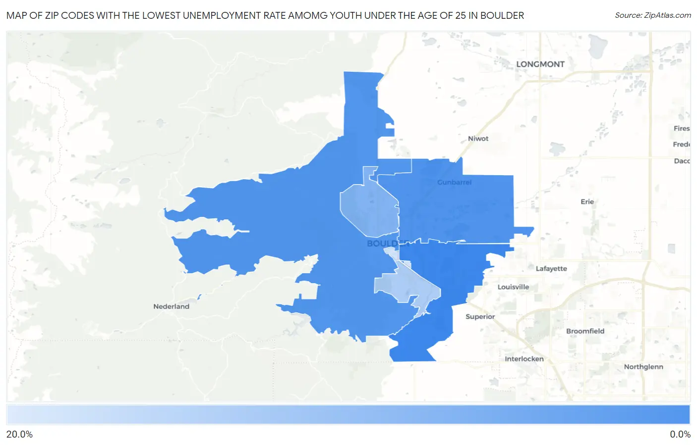 Zip Codes with the Lowest Unemployment Rate Amomg Youth Under the Age of 25 in Boulder Map
