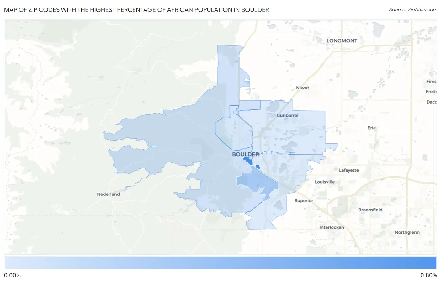 Zip Codes with the Highest Percentage of African Population in Boulder Map