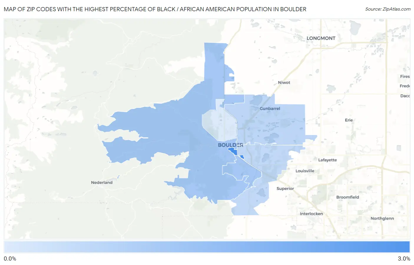 Zip Codes with the Highest Percentage of Black / African American Population in Boulder Map
