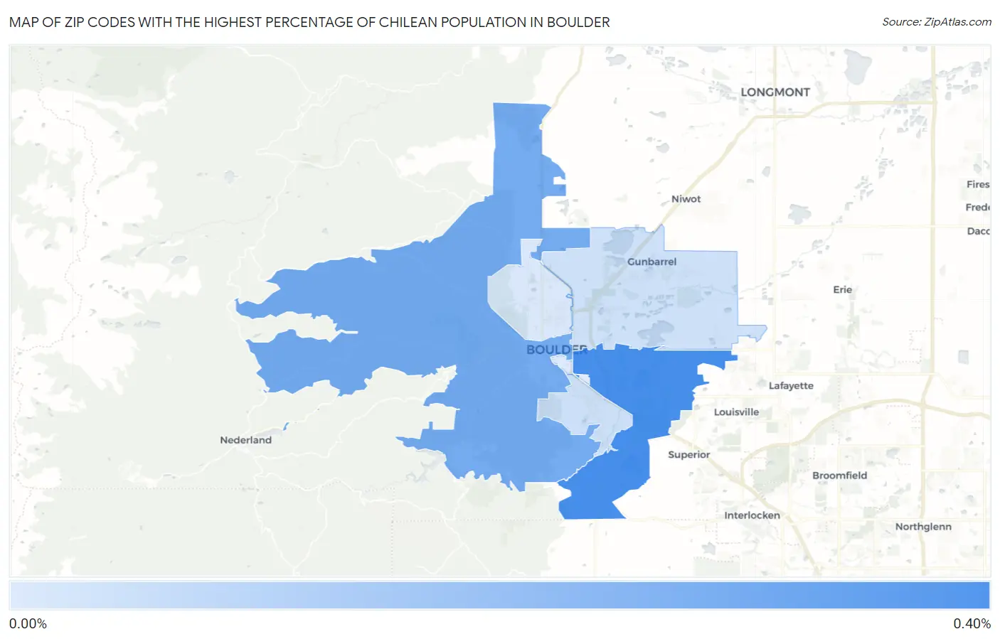 Zip Codes with the Highest Percentage of Chilean Population in Boulder Map