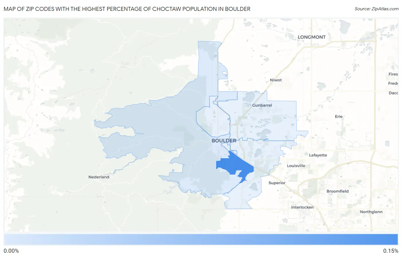 Zip Codes with the Highest Percentage of Choctaw Population in Boulder Map