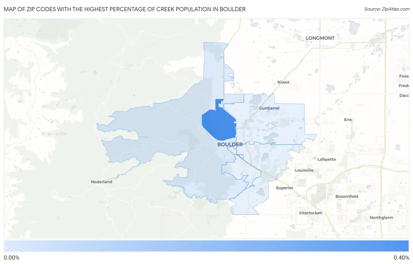 Zip Codes with the Highest Percentage of Creek Population in Boulder Map