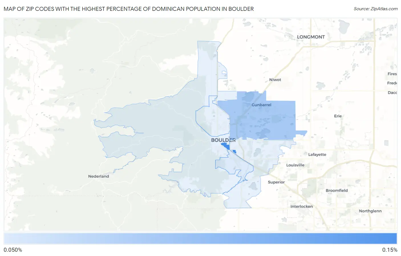 Zip Codes with the Highest Percentage of Dominican Population in Boulder Map