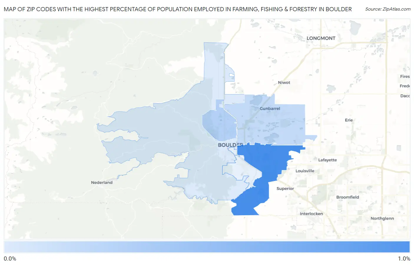 Zip Codes with the Highest Percentage of Population Employed in Farming, Fishing & Forestry in Boulder Map