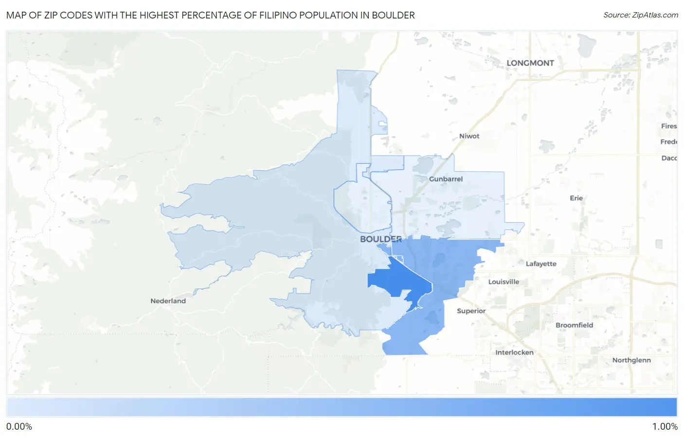 Zip Codes with the Highest Percentage of Filipino Population in Boulder Map