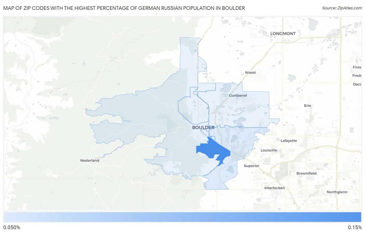 Zip Codes with the Highest Percentage of German Russian Population in Boulder Map