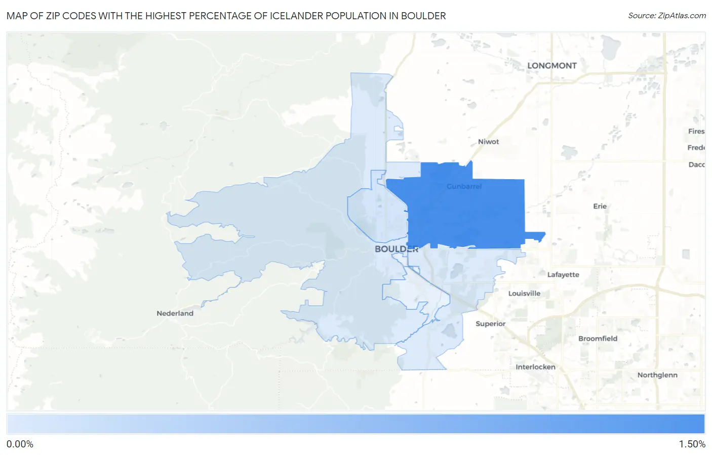 Zip Codes with the Highest Percentage of Icelander Population in Boulder Map