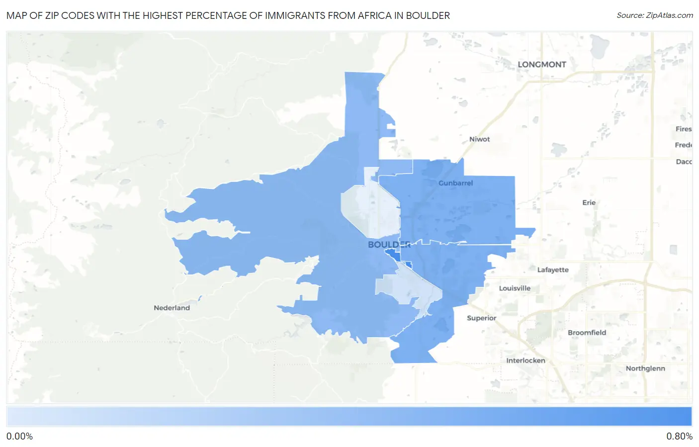Zip Codes with the Highest Percentage of Immigrants from Africa in Boulder Map