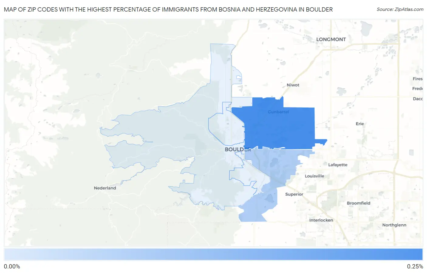 Zip Codes with the Highest Percentage of Immigrants from Bosnia and Herzegovina in Boulder Map