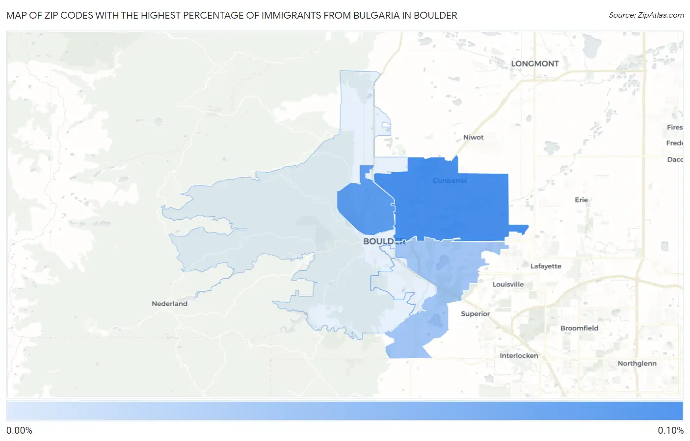 Zip Codes with the Highest Percentage of Immigrants from Bulgaria in Boulder Map