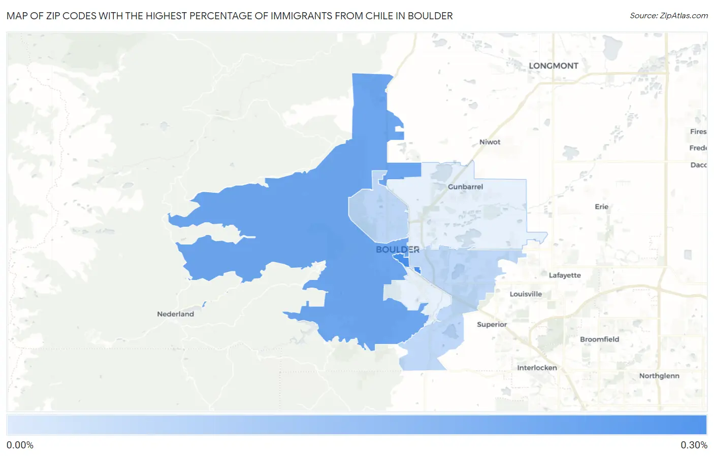 Zip Codes with the Highest Percentage of Immigrants from Chile in Boulder Map