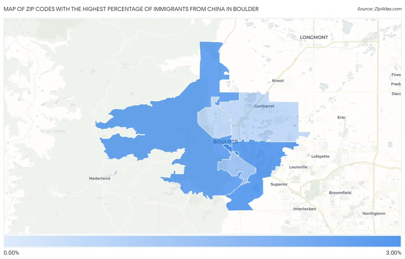 Zip Codes with the Highest Percentage of Immigrants from China in Boulder Map