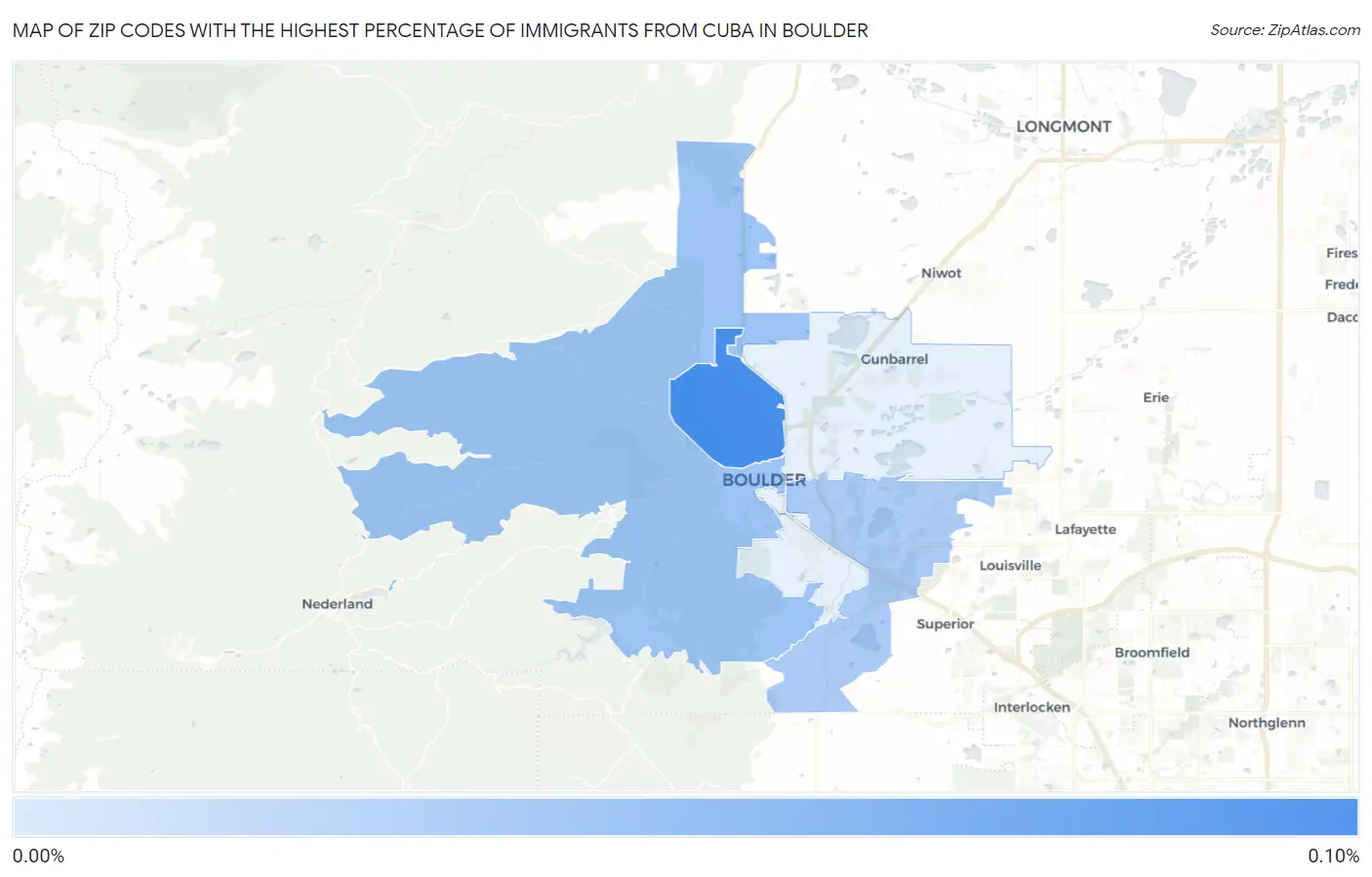 Zip Codes with the Highest Percentage of Immigrants from Cuba in Boulder Map