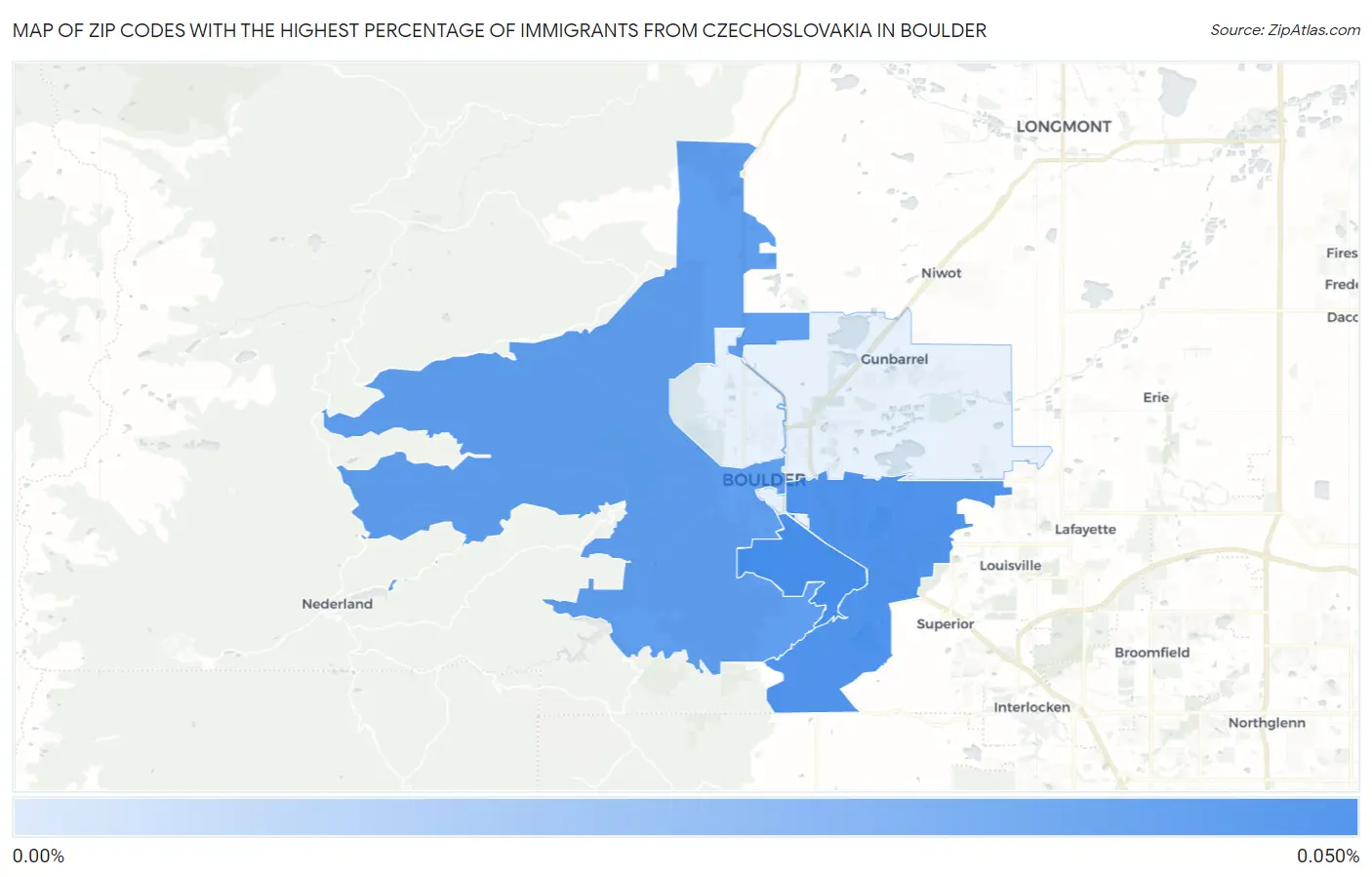 Zip Codes with the Highest Percentage of Immigrants from Czechoslovakia in Boulder Map