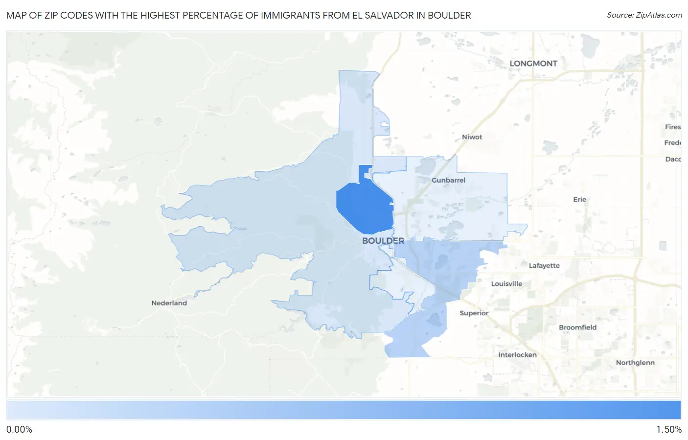 Zip Codes with the Highest Percentage of Immigrants from El Salvador in Boulder Map