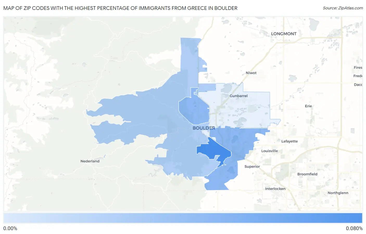 Zip Codes with the Highest Percentage of Immigrants from Greece in Boulder Map