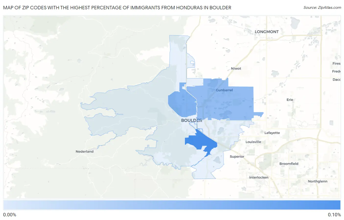 Zip Codes with the Highest Percentage of Immigrants from Honduras in Boulder Map