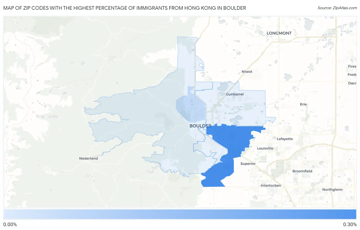 Zip Codes with the Highest Percentage of Immigrants from Hong Kong in Boulder Map
