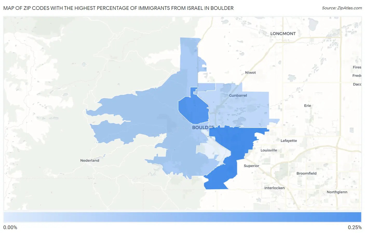 Zip Codes with the Highest Percentage of Immigrants from Israel in Boulder Map