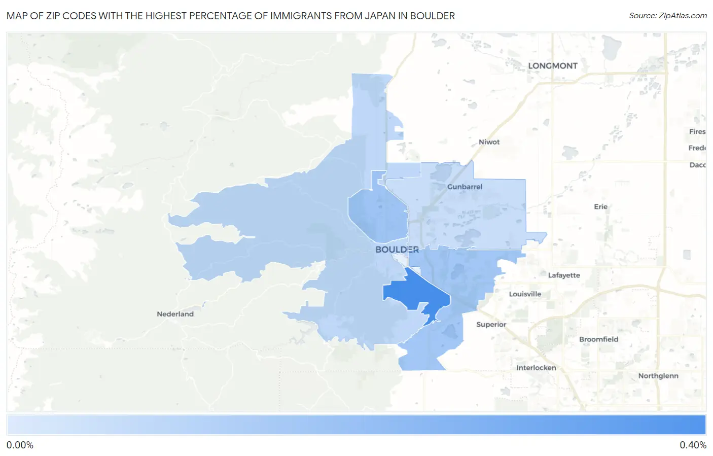 Zip Codes with the Highest Percentage of Immigrants from Japan in Boulder Map