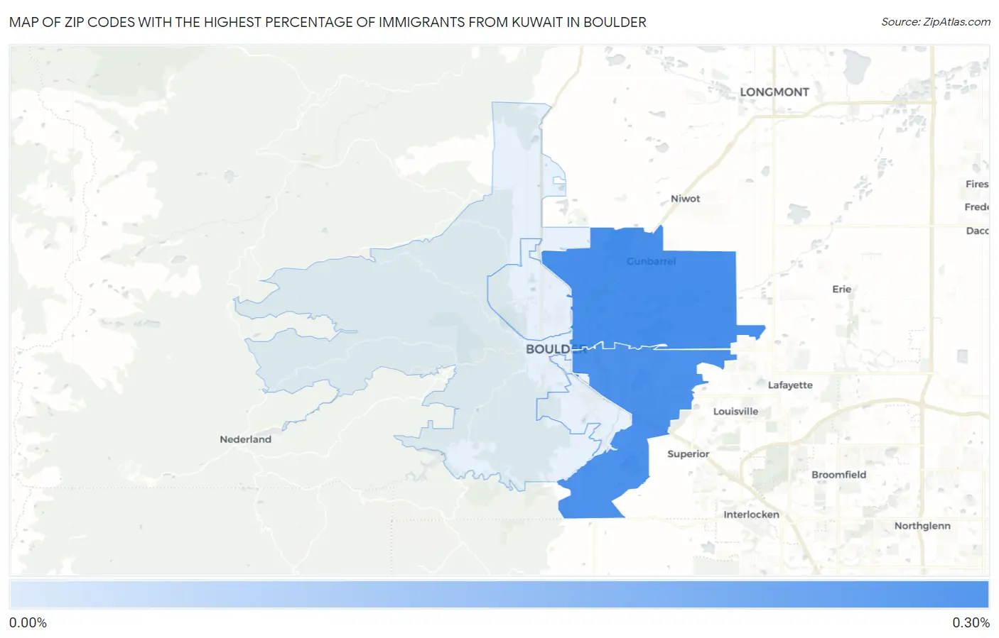 Zip Codes with the Highest Percentage of Immigrants from Kuwait in Boulder Map
