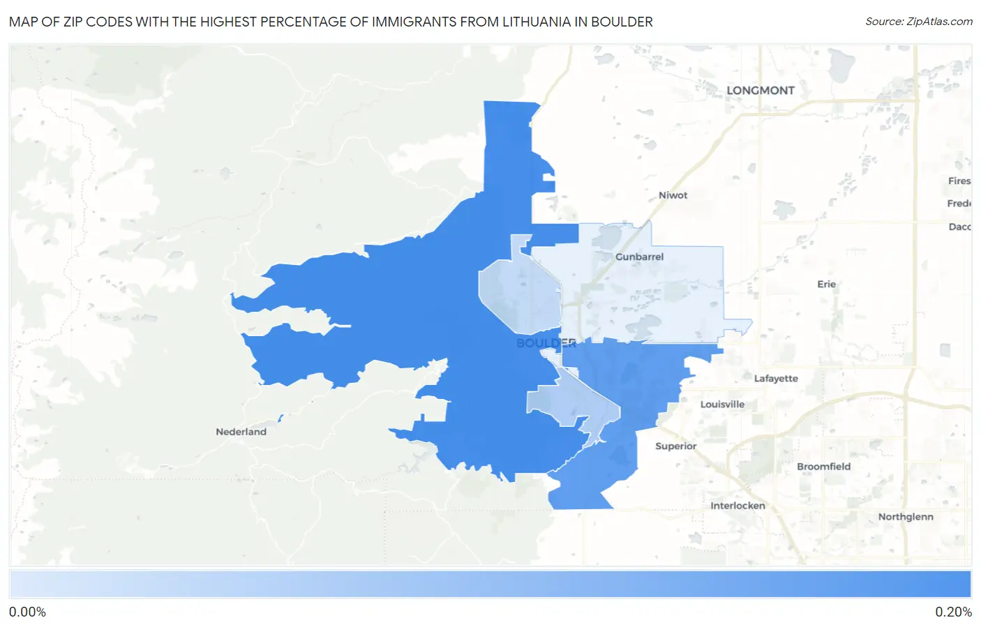Zip Codes with the Highest Percentage of Immigrants from Lithuania in Boulder Map