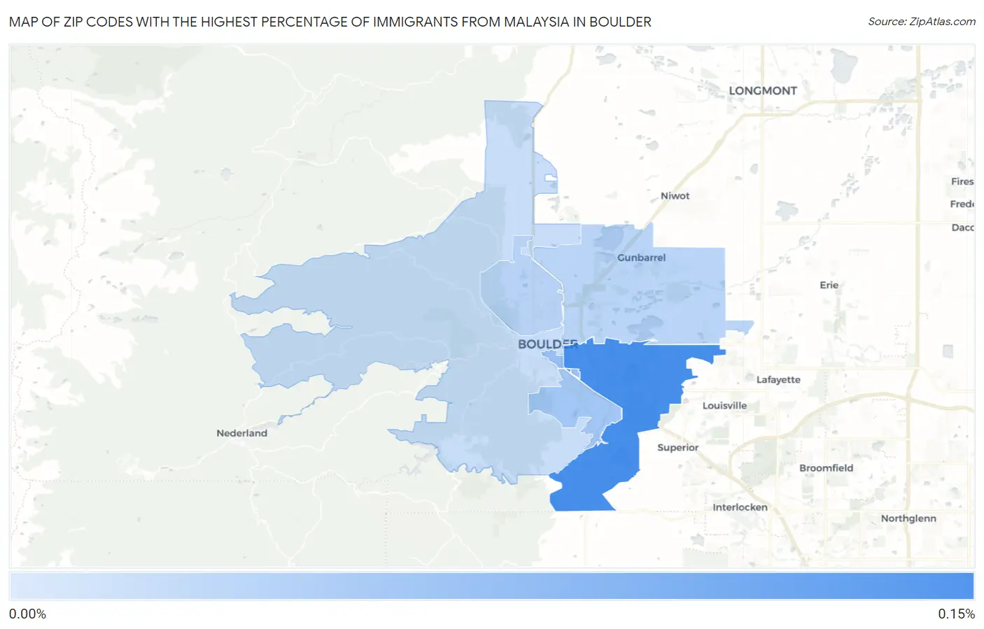 Zip Codes with the Highest Percentage of Immigrants from Malaysia in Boulder Map