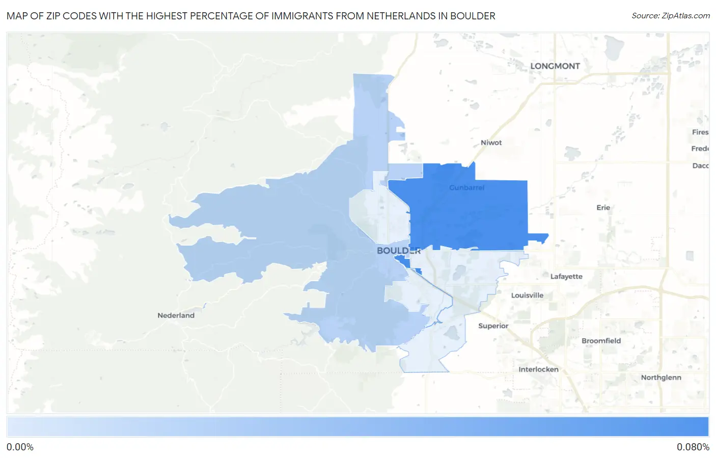 Zip Codes with the Highest Percentage of Immigrants from Netherlands in Boulder Map