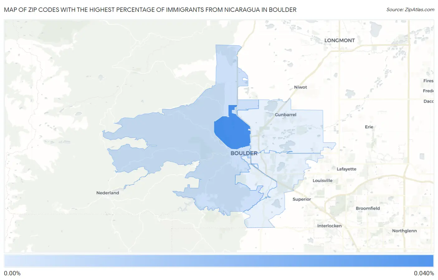 Zip Codes with the Highest Percentage of Immigrants from Nicaragua in Boulder Map